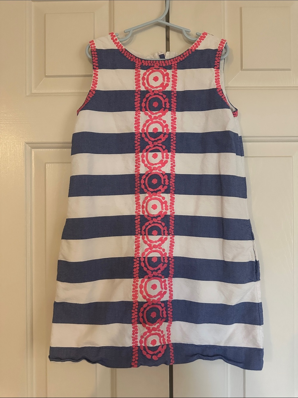 Vineyard Vines Girls Navy & White Striped Dress with Pink Center Embroidery